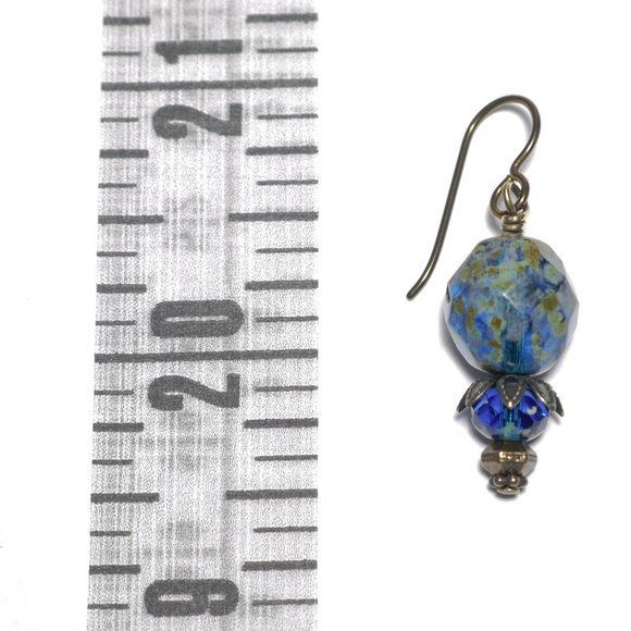 Hand Crafted Handmade Earrings Blue Faceted Picasso Finish Czech Glass E… - Picture 4 of 5